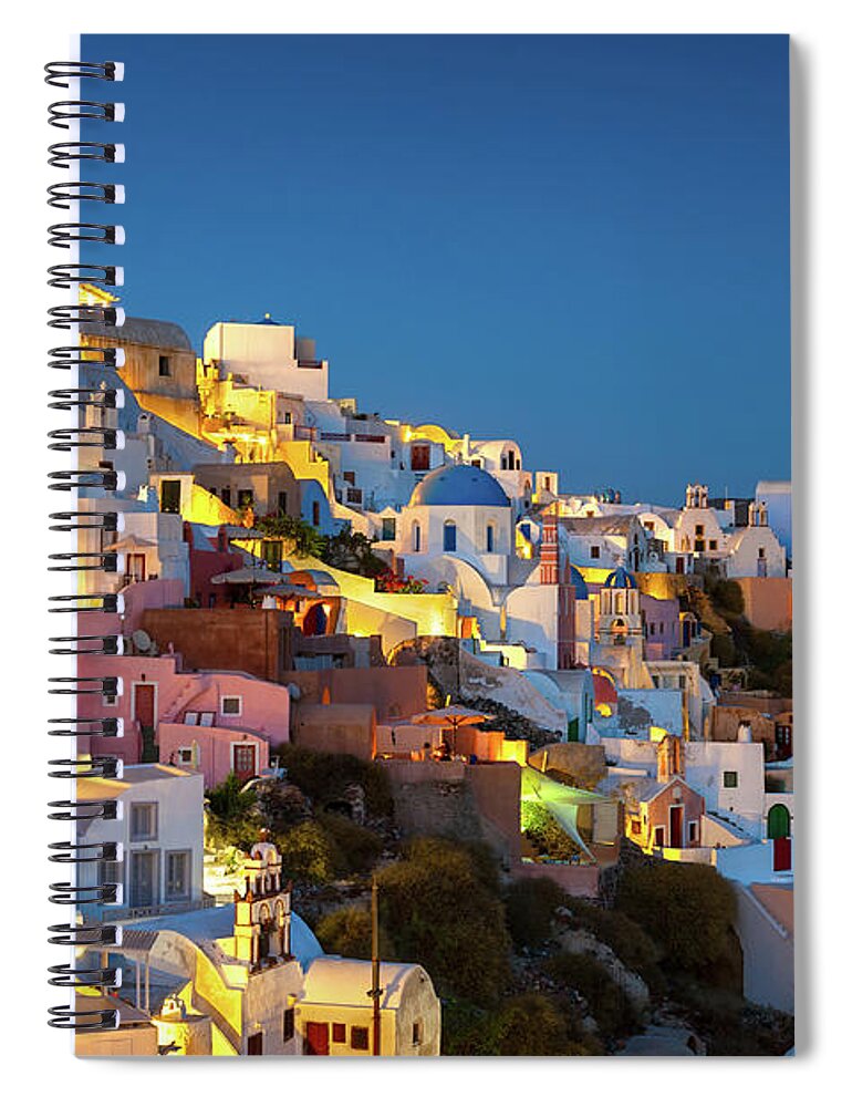Greek Culture Spiral Notebook featuring the photograph Oia At Dusk, Santorini, Greece by Chrishepburn