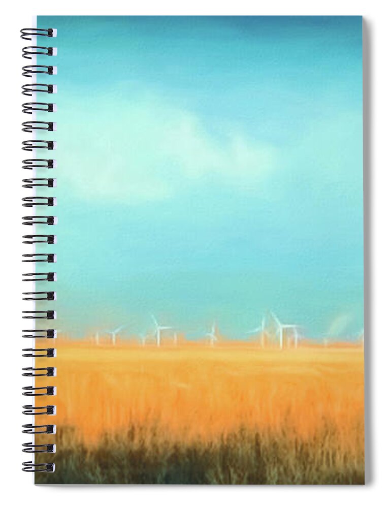 Oklahoma Spiral Notebook featuring the digital art Oklahoma Windmills by Jason Fink