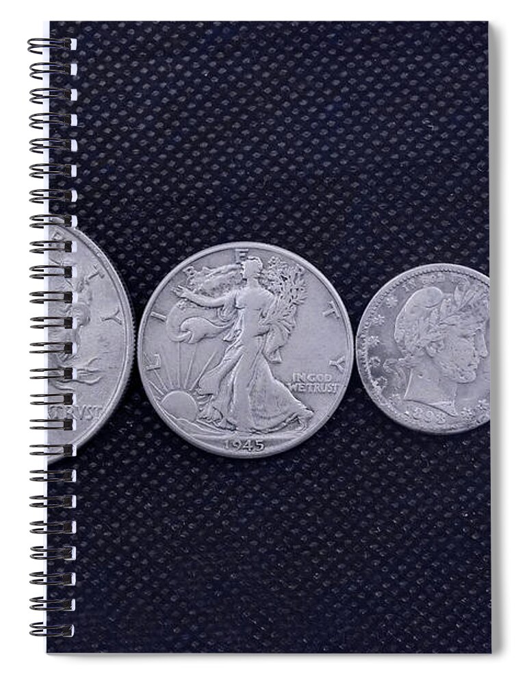 Old American Silver Coins Spiral Notebook featuring the digital art Old American Silver Coins Ver One by Randy Steele