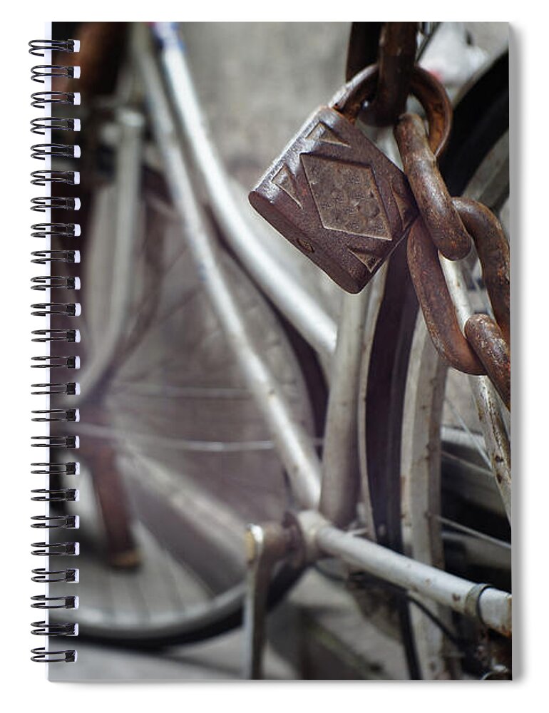 Security Spiral Notebook featuring the photograph Old Bike by Julien Ballet-baz Photography