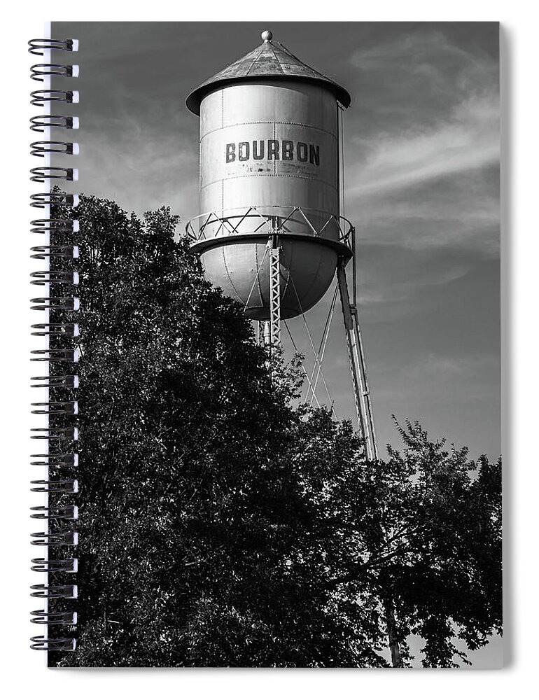 America Spiral Notebook featuring the photograph Old Bourbon Monochrome Water Tower - Missouri Route 66 1x1 by Gregory Ballos