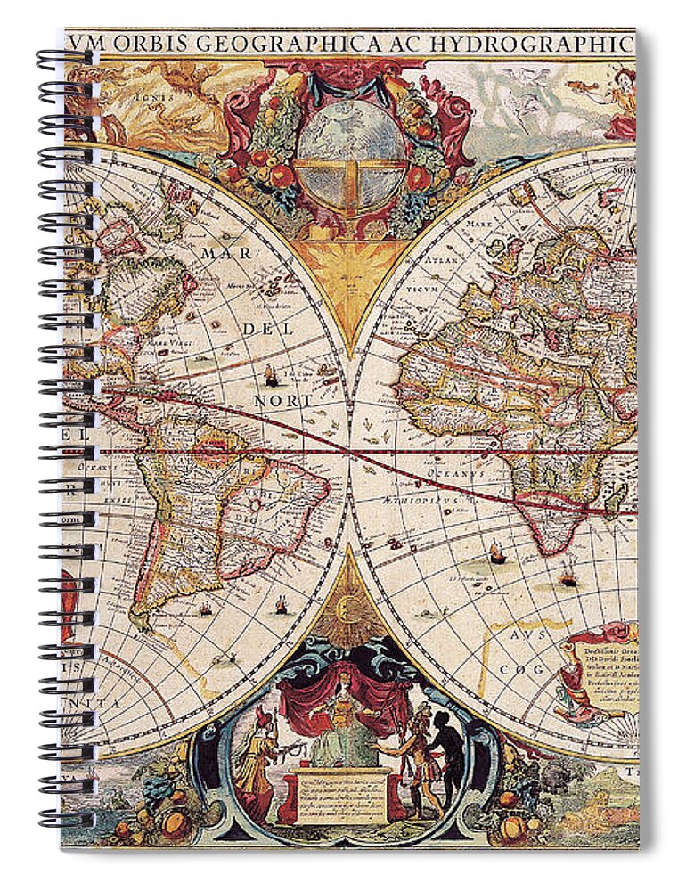 Classical Maps Spiral Notebook featuring the painting Old Cartographic Map by Rolando Burbon