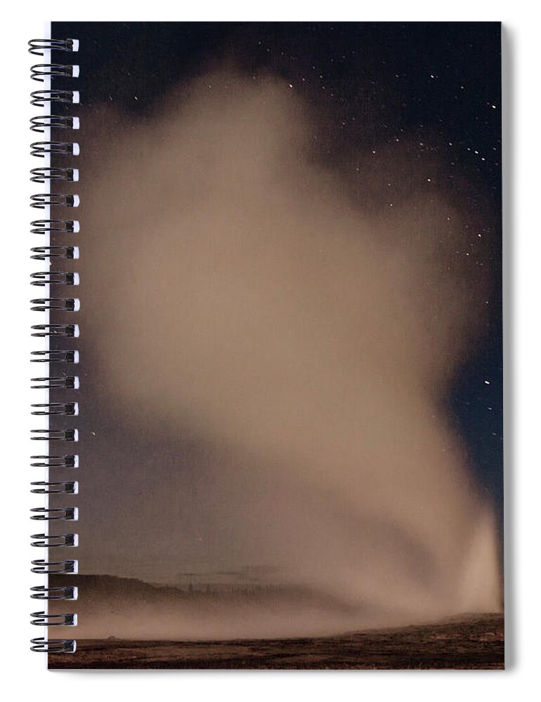 Steam Spiral Notebook featuring the photograph Old Faithful at Night by John Christopher