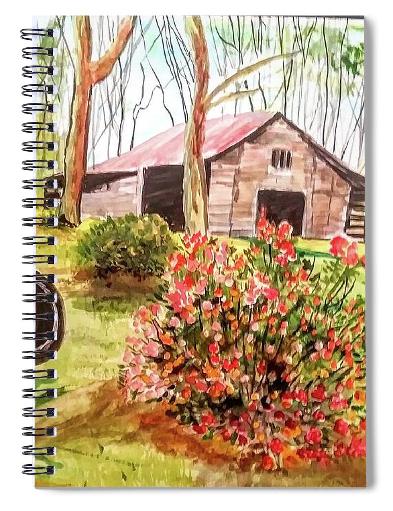 Farm Life Spiral Notebook featuring the painting Old Family Barn by Mike Benton
