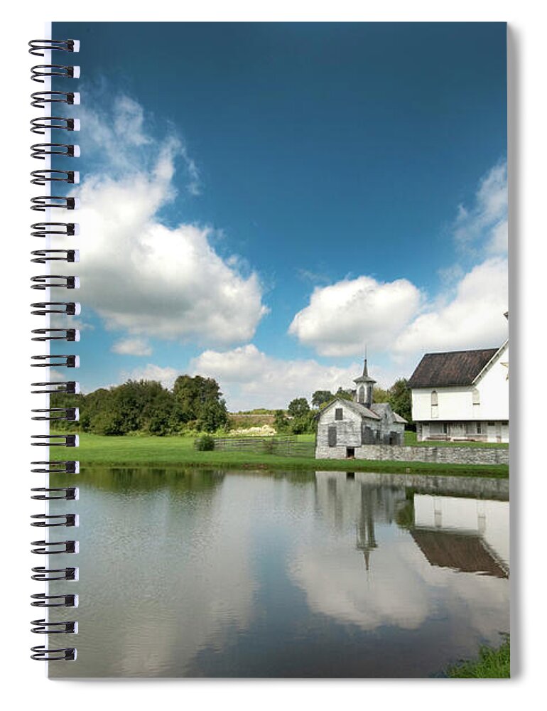 Star Barn Spiral Notebook featuring the photograph Old Star Barn and Pond Reflection by Paul W Faust - Impressions of Light