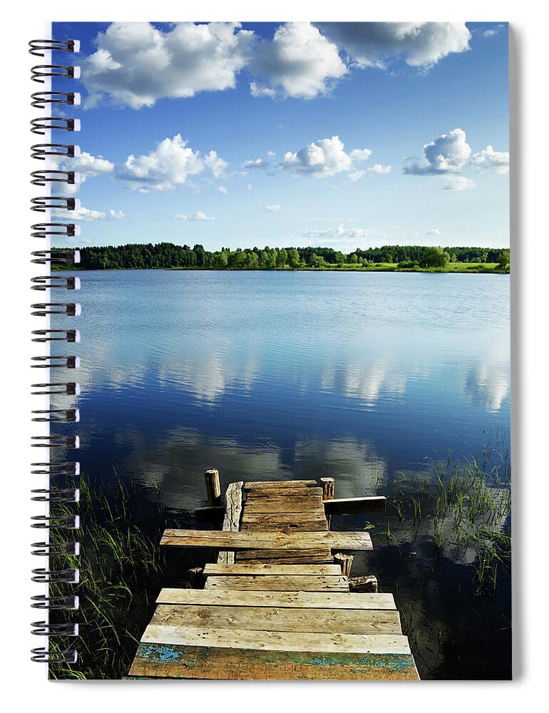 Scenics Spiral Notebook featuring the photograph Old Wooden Pier by Sankai