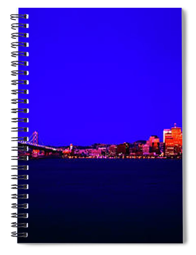 San Francisco Spiral Notebook featuring the photograph San Francisco, skyline, dawn, vignette Oakland, Bay, Bridge, from Treasure,Island by Tom Jelen