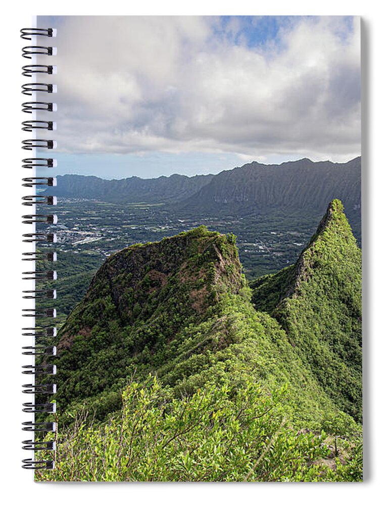 Hike Spiral Notebook featuring the photograph Olomana Three Peaks Trail, Hawaii by Get Lost With Ash