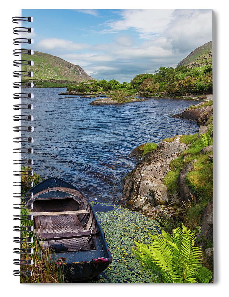 Boats Spiral Notebook featuring the photograph On a Lake of Blue by Debra and Dave Vanderlaan