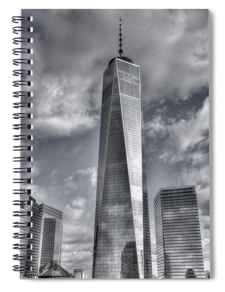 One World Trade Center Spiral Notebook featuring the photograph One World Trade Center - Freedom Tower in b/w by Dyle Warren
