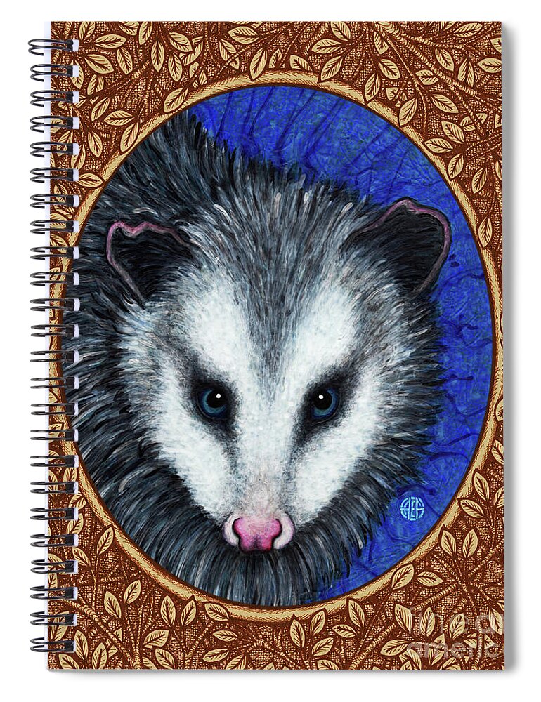 Animal Portrait Spiral Notebook featuring the painting Opossum Portrait - Brown Border by Amy E Fraser