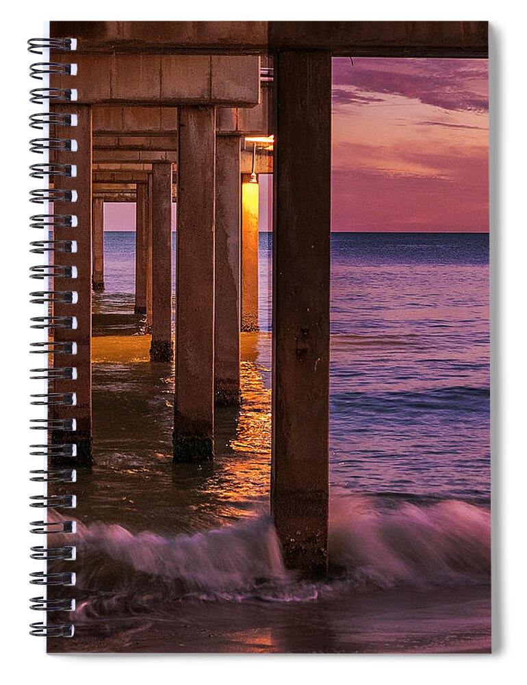 Beach Spiral Notebook featuring the photograph Orange Beach Pier by Jean Noren