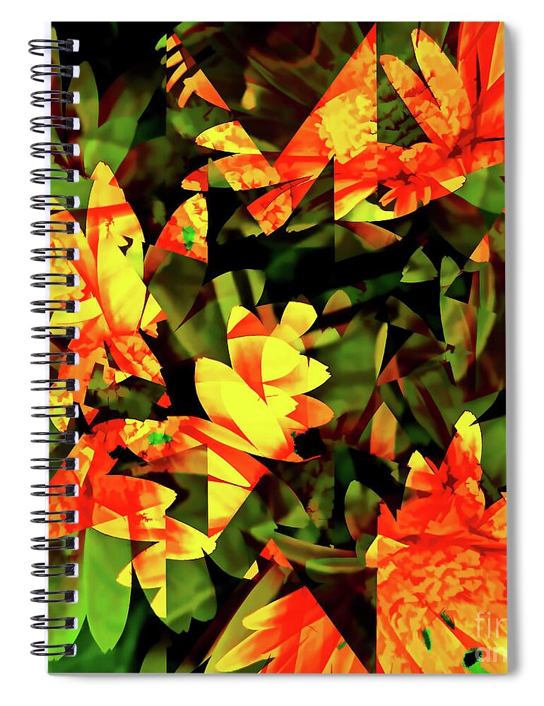 Kaleidoscope Spiral Notebook featuring the digital art Orange Daisy Abstract by D Hackett