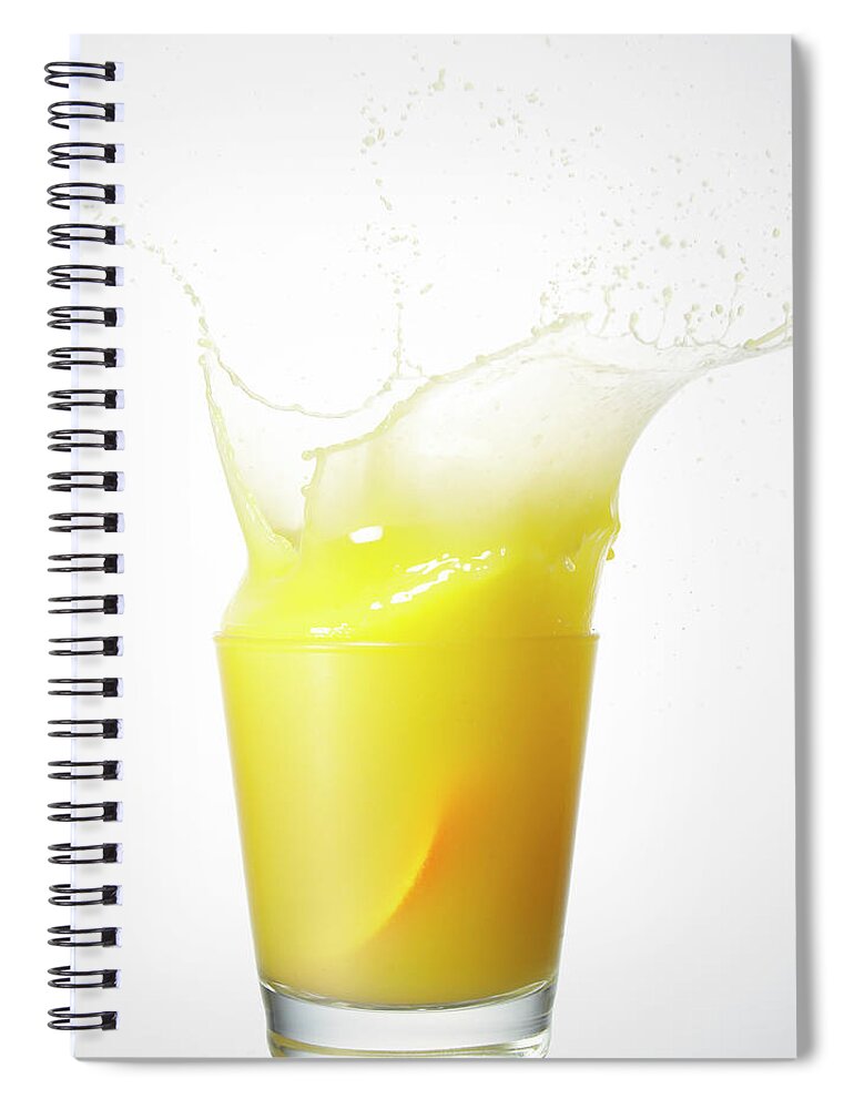 White Background Spiral Notebook featuring the photograph Orange Juice Splashing by Biwa Studio