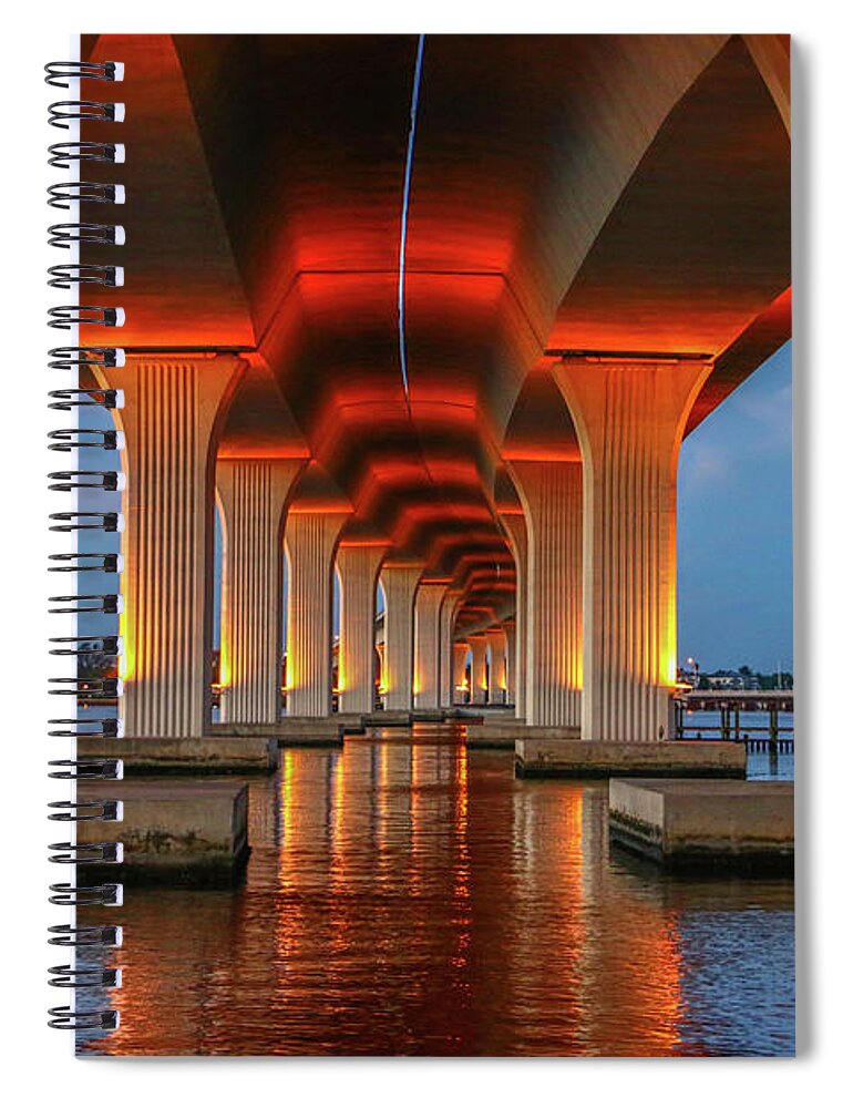 Bridge Spiral Notebook featuring the photograph Orange Light Bridge Reflection by Tom Claud