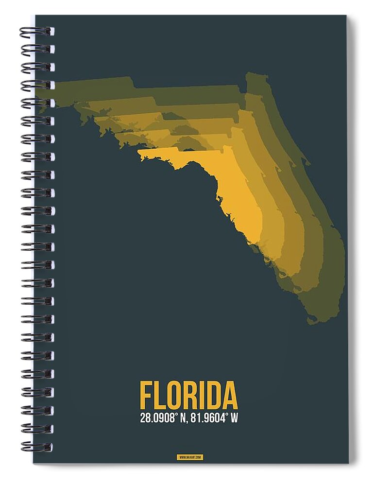 Map Of Florida Spiral Notebook featuring the digital art Orange Map of Florida by Naxart Studio