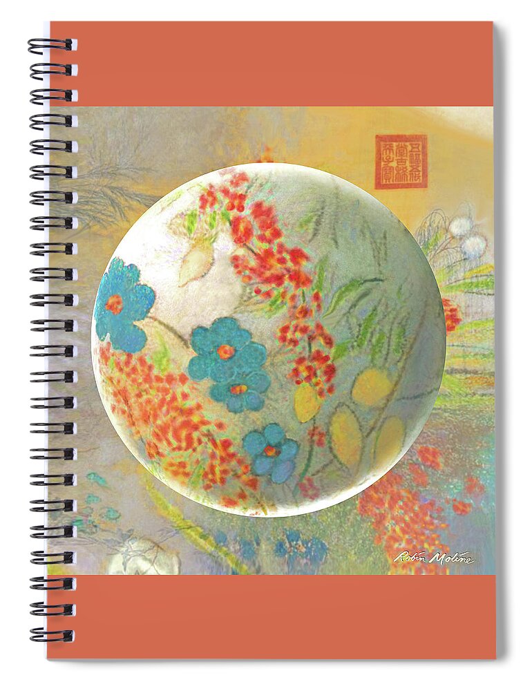 Oriental Flower Painting Spiral Notebook featuring the digital art Oriental Floralscape by Robin Moline
