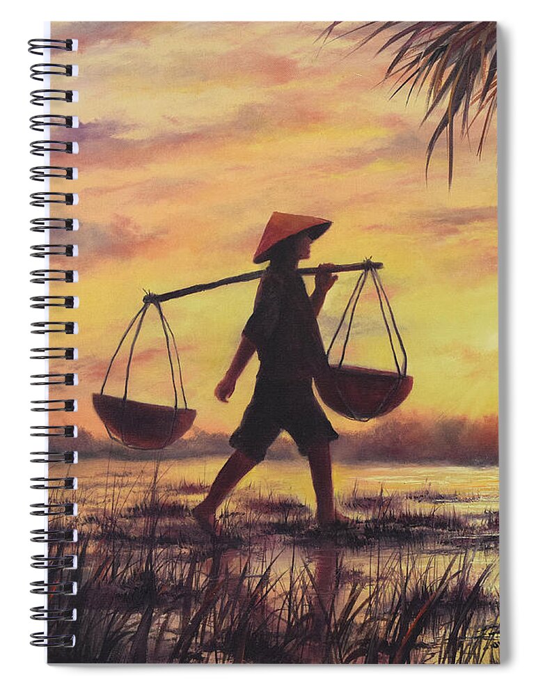 Oriental Theme Painting Spiral Notebook featuring the painting Silent Passage by Lynne Pittard