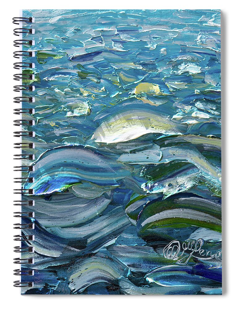 Impasto On Canvas Spiral Notebook featuring the painting Original Oil Painting with Palette knife on Canvas - Impressionist Roling Blue Sea Waves by OLena Art by Lena Owens - Vibrant DESIGN