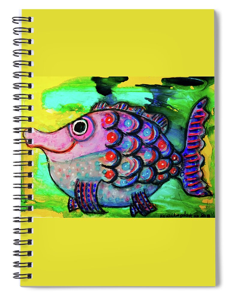 Fish Spiral Notebook featuring the mixed media Oscar The Nosefish by Mimulux Patricia No
