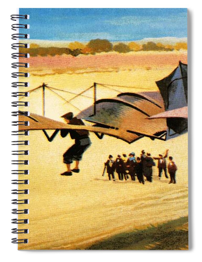 Early Aviation Spiral Notebook featuring the painting Otto Lilienthal by Ferdinando Tacconi