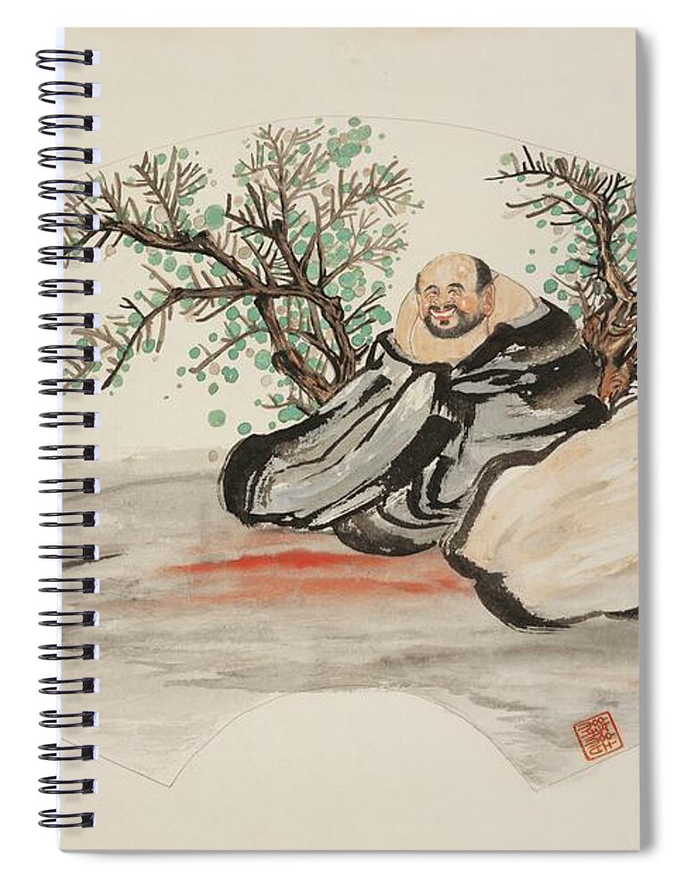 Chinese Watercolor Spiral Notebook featuring the painting Happy Wandering Buddha #1 by Jenny Sanders