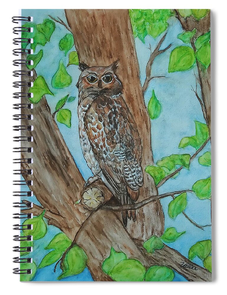 Nature Spiral Notebook featuring the painting Owl in Our Tree by Vallee Johnson