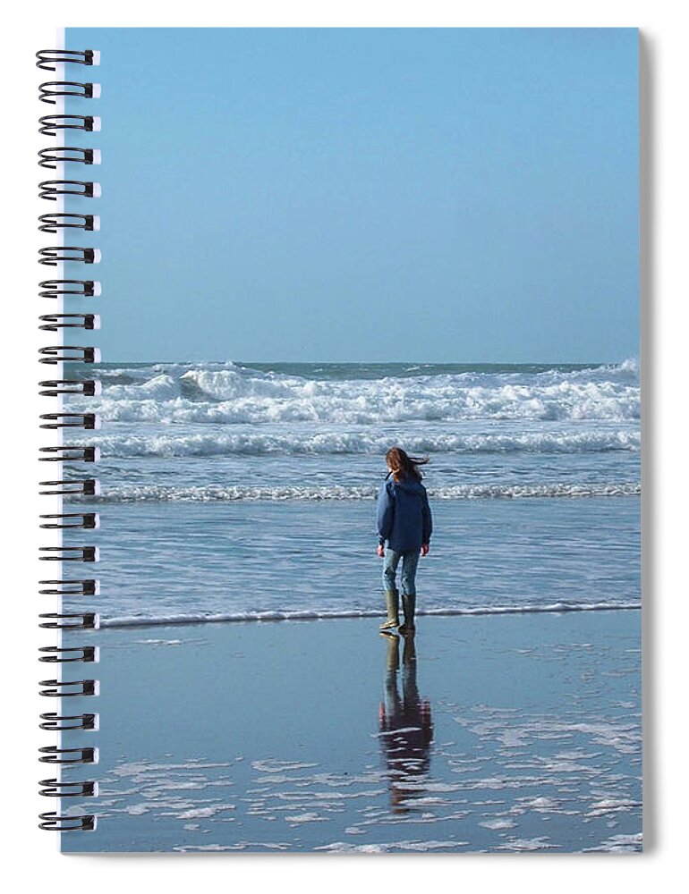 Girl Spiral Notebook featuring the photograph Paddling At Sandymouth Beach North Cornwall by Richard Brookes