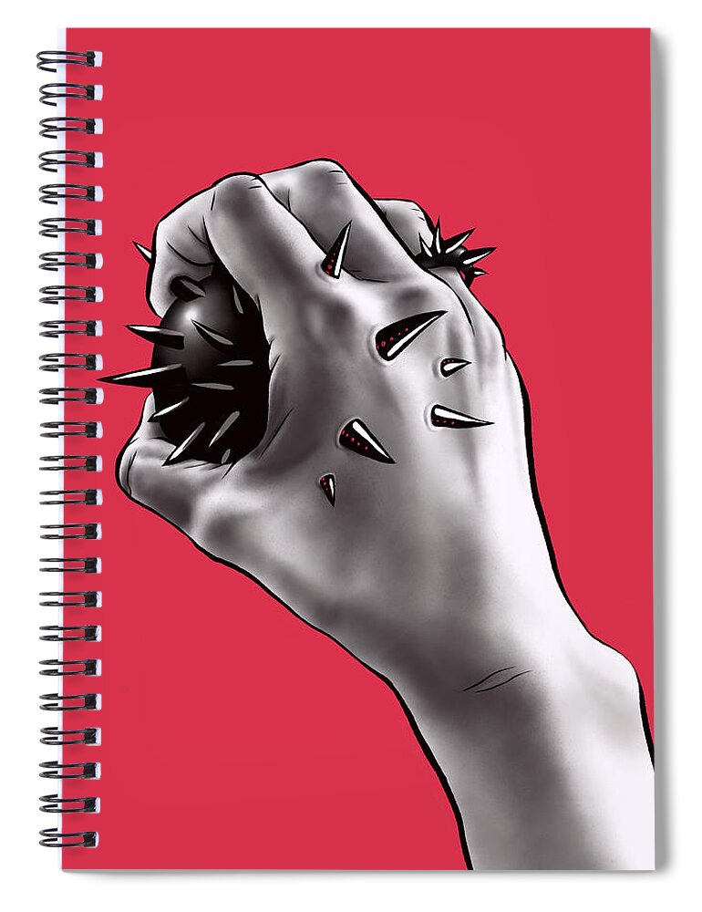 Stab Spiral Notebook featuring the digital art Painful Experiment With Stabbed Hand by Boriana Giormova
