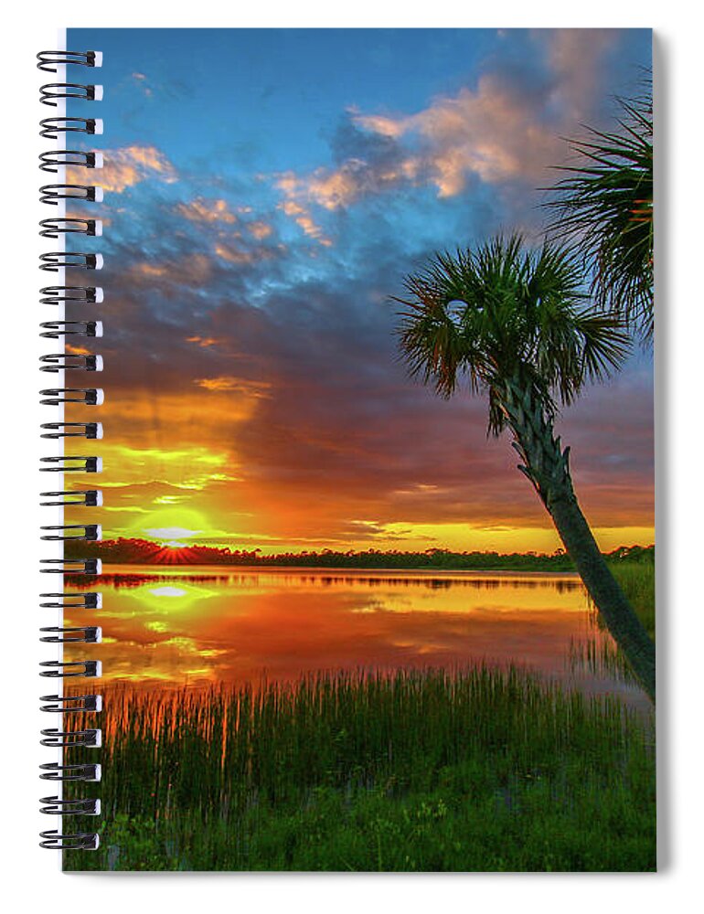 Sun Spiral Notebook featuring the photograph Palm Tree Sunset by Tom Claud
