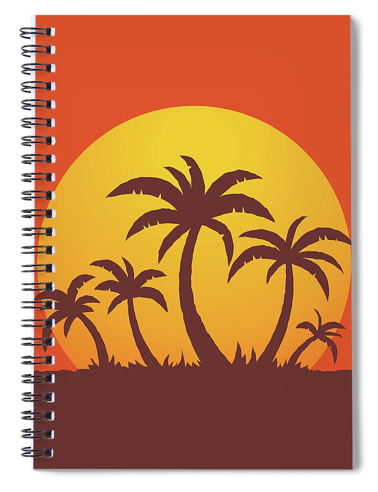 Sea Spiral Notebook featuring the digital art Palm Trees and Sun by John Schwegel