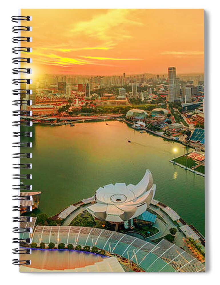 Singapore Spiral Notebook featuring the photograph Panorama Marina bay Singapore by Benny Marty