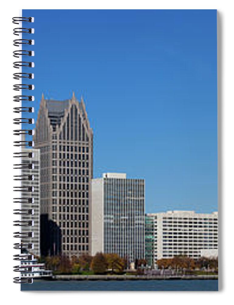 Panoramic Spiral Notebook featuring the photograph Panorama Of Detroit, Michigan by Espiegle