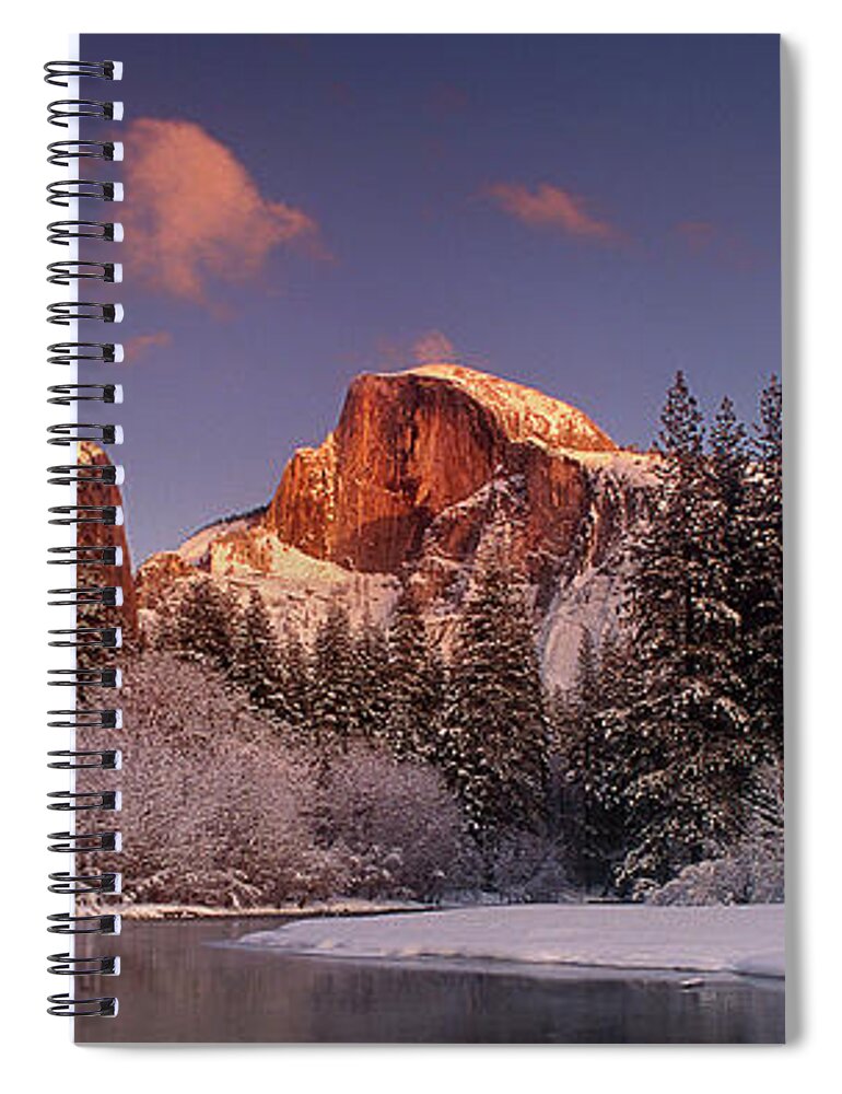 Dave Welling Spiral Notebook featuring the photograph Panoramic Half Dome Merced River Winter Yosemite National Park by Dave Welling
