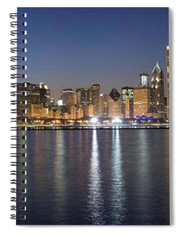 Water's Edge Spiral Notebook featuring the photograph Panoramic View Of The Chicago Skyline by Chrisp0