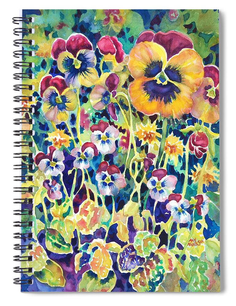 Floral Watercolor Spiral Notebook featuring the painting Pansies and Violas by Ann Nicholson
