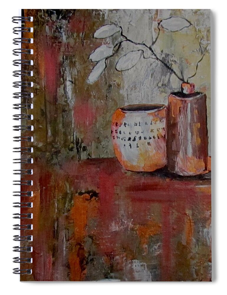 Oriental Pot Spiral Notebook featuring the painting Paper Leaves by Barbara O'Toole