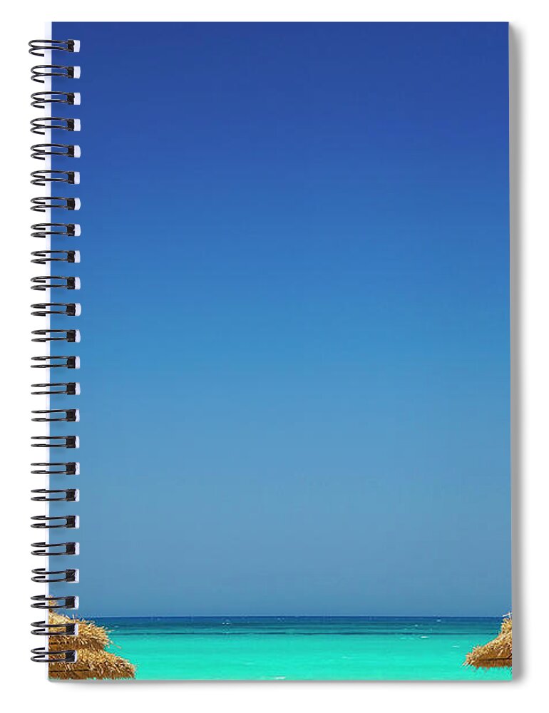 Scenics Spiral Notebook featuring the photograph Parasols And Beach, Rethymno, Greece by Sakis Papadopoulos