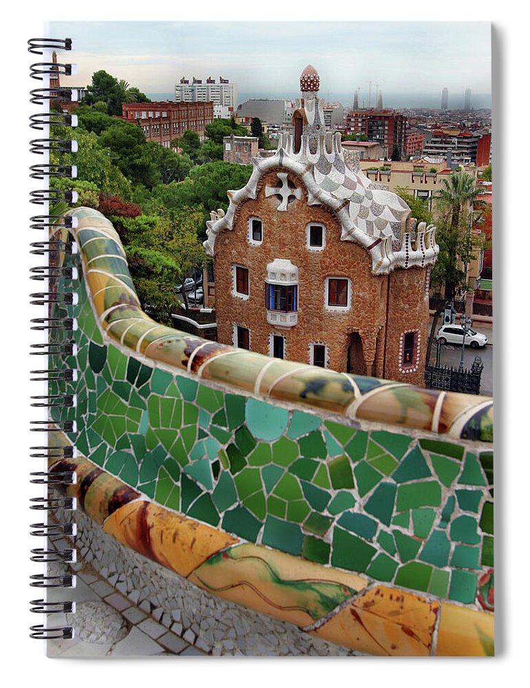 Art Spiral Notebook featuring the photograph Parc Guell By Gaudi Barcelona Spain by Lillisphotography