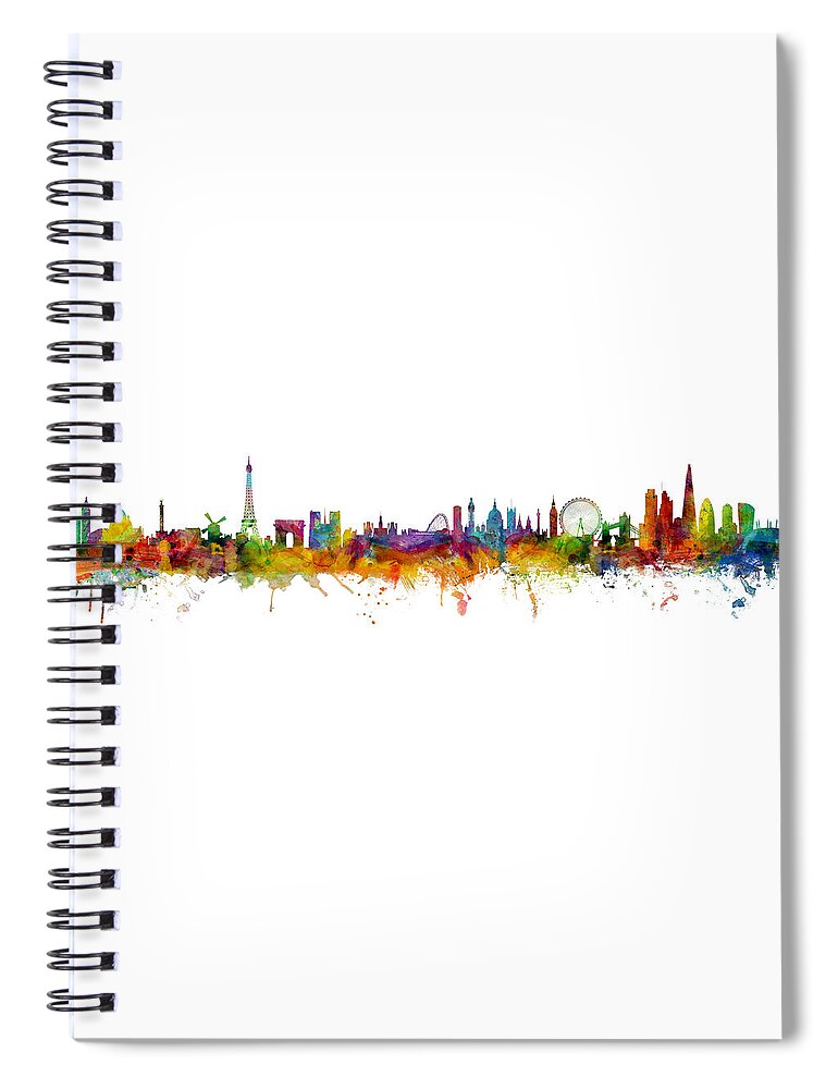 Paris Spiral Notebook featuring the digital art Paris and London Skylines mashup by Michael Tompsett