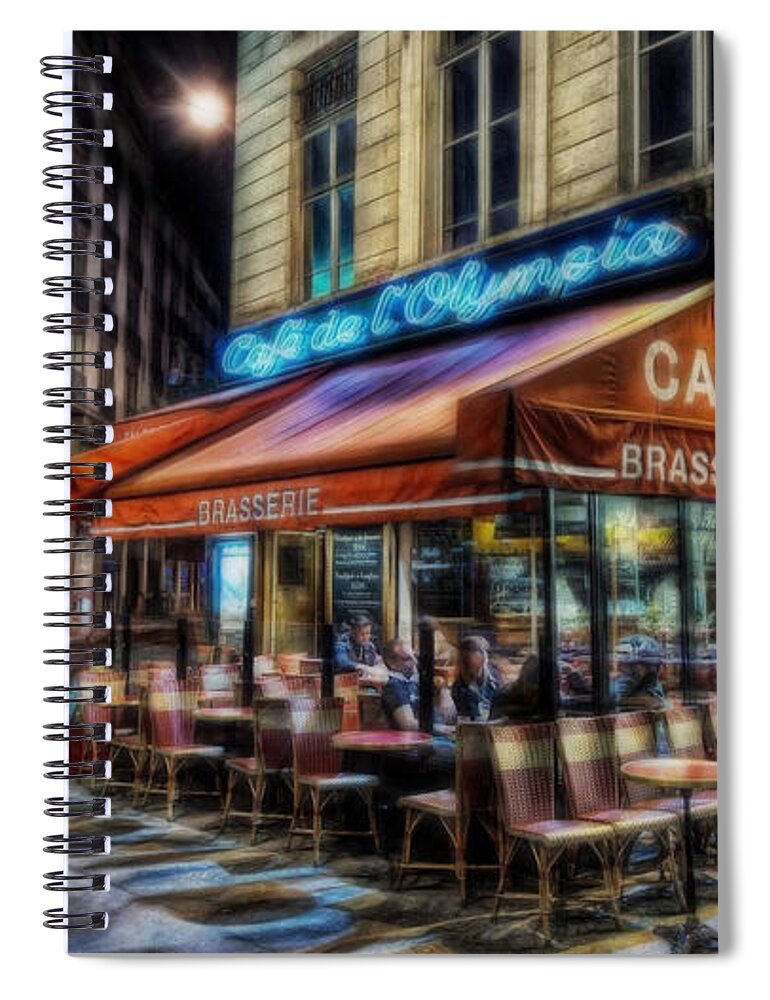 Paris Spiral Notebook featuring the mixed media Paris Cafe by Marvin Blaine