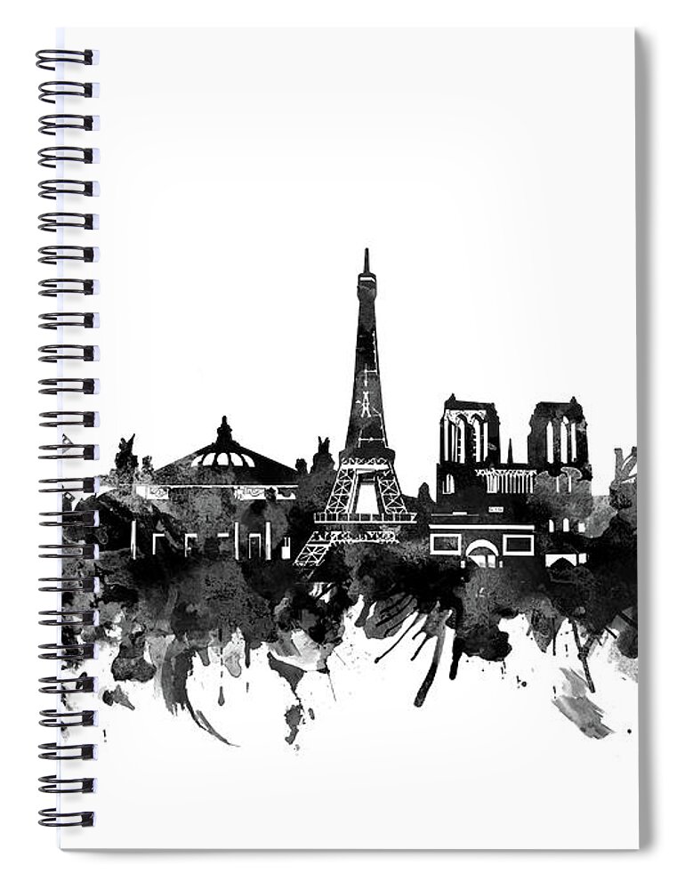 Paris Spiral Notebook featuring the digital art Paris Skyline Bw by Bekim M