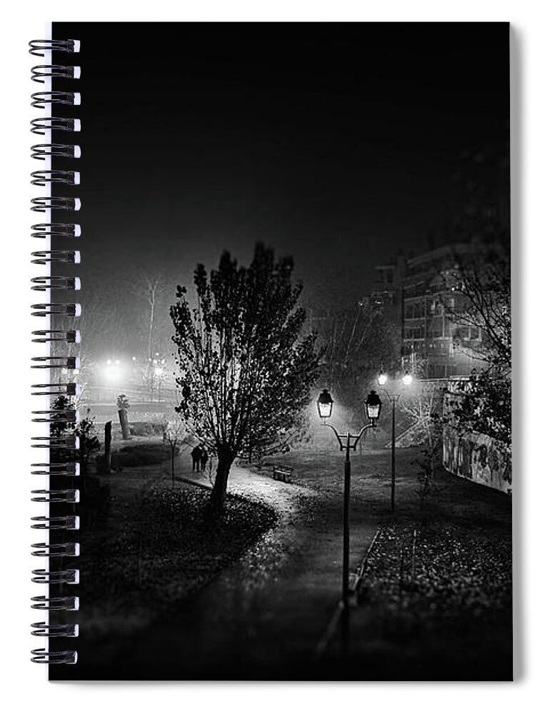 Pedestrian Spiral Notebook featuring the photograph Park At Night, Larissa, Thessaly, Greece by V.k Sfakianopoulos