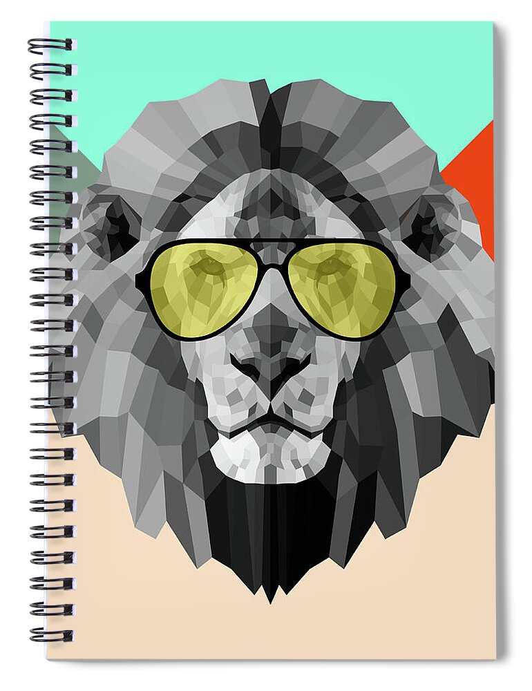 Lion Spiral Notebook featuring the digital art Party Lion in Glasses by Naxart Studio
