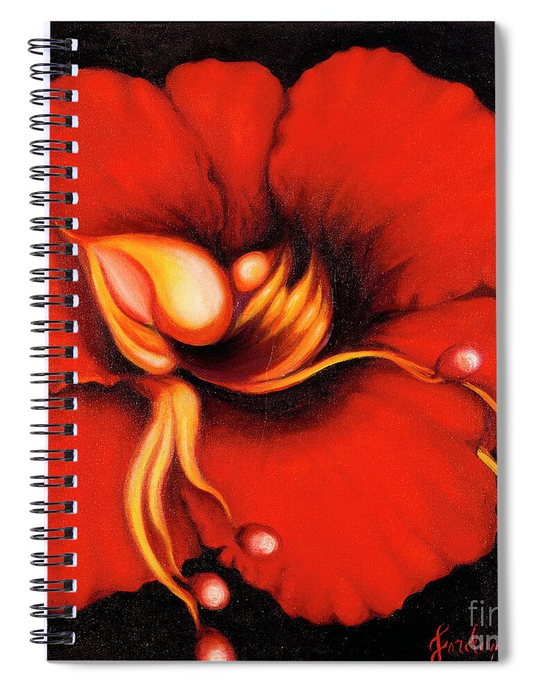 Red Surreal Bloom Artwork Spiral Notebook featuring the painting Passion Flower by Jordana Sands