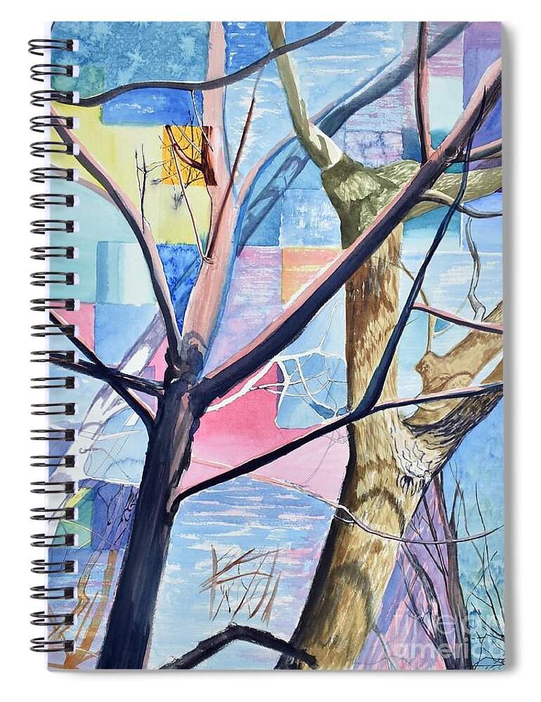 Trees Spiral Notebook featuring the painting Patchwork Trees by Tammy Nara