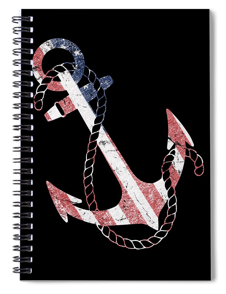 Funny Spiral Notebook featuring the digital art Patriotic American Flag Anchor by Flippin Sweet Gear