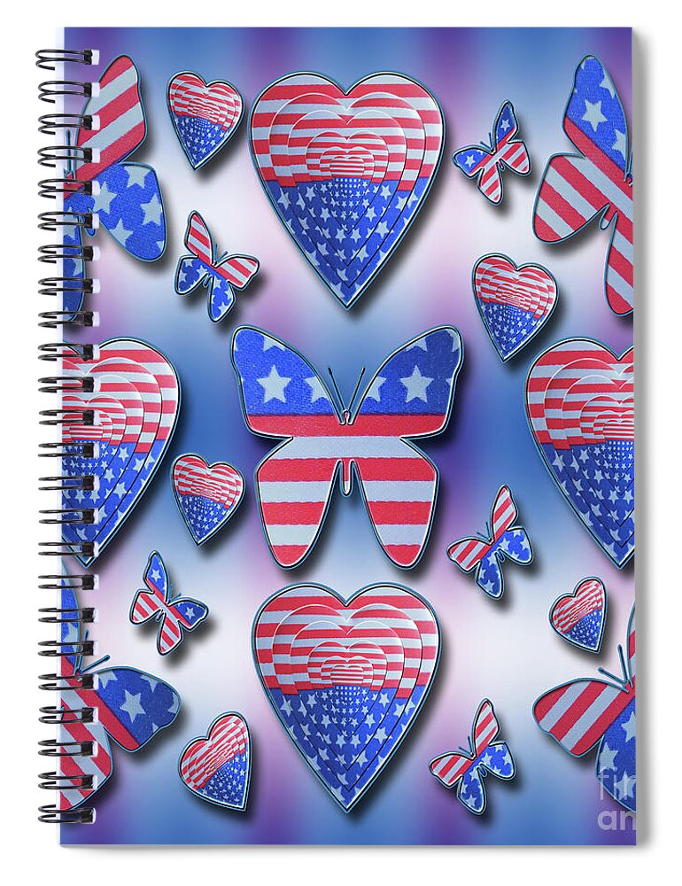 Patriotic Spiral Notebook featuring the photograph Patriotic Butterflies Hearts by Rockin Docks