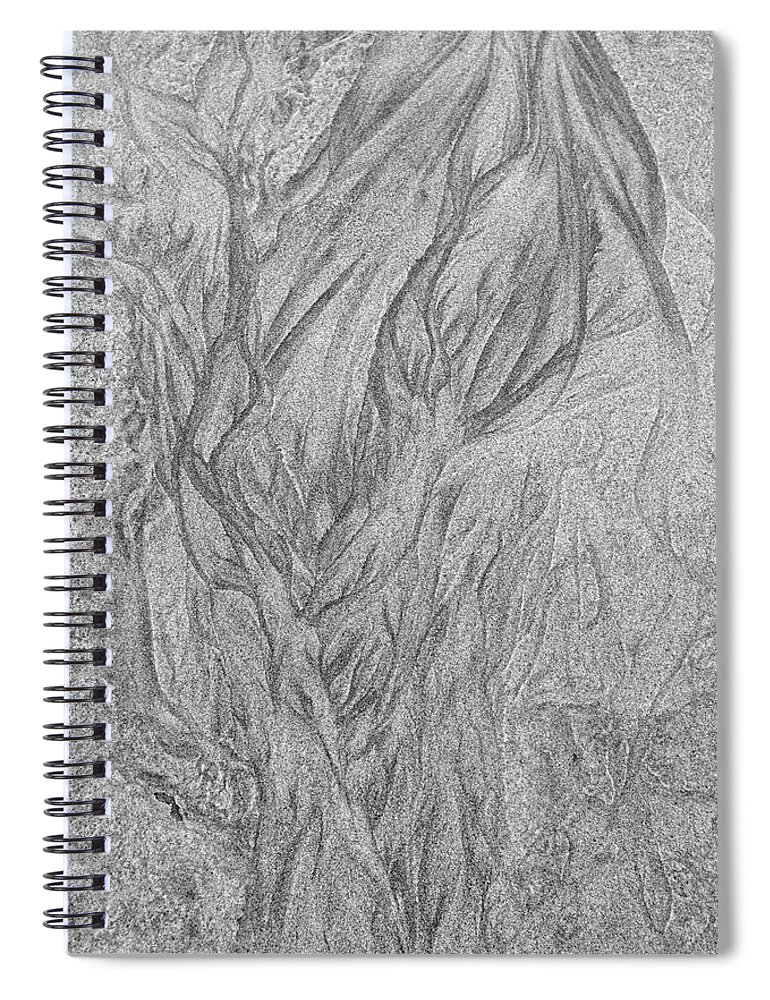 Abstract Spiral Notebook featuring the photograph Patterns left by the receding water in the sand of a beach - monochrome by Intensivelight