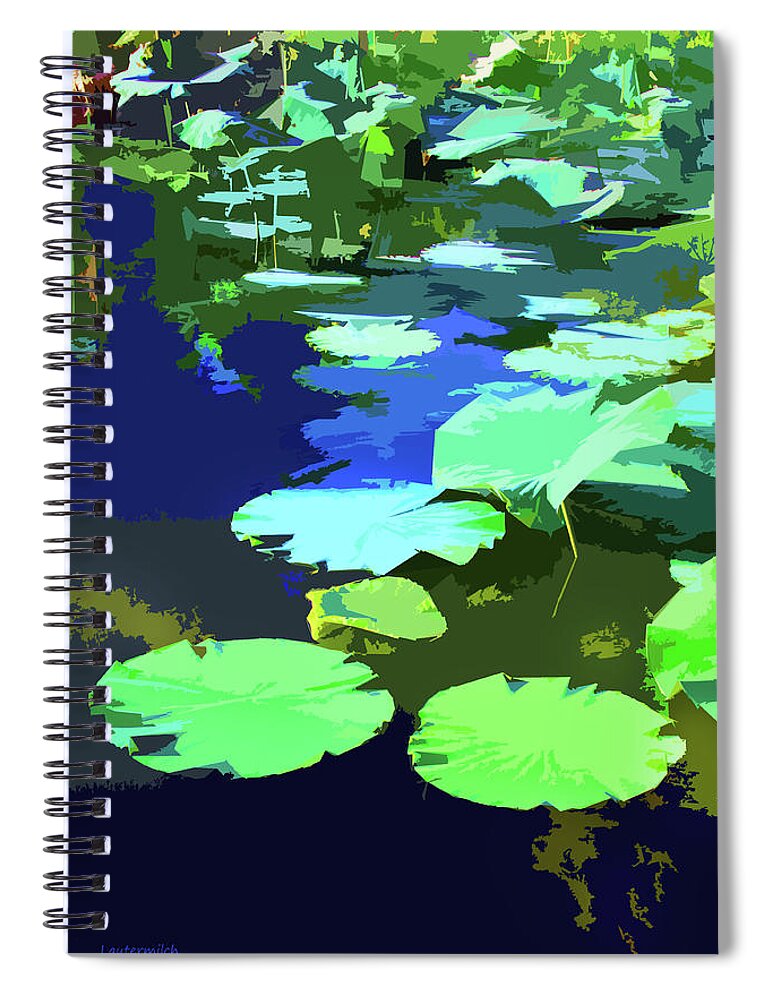 Water Lily Spiral Notebook featuring the digital art Patterns on the Pond by John Lautermilch